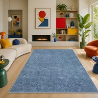 Tapis uni style artistique pour salon, chambre à coucher, chevet, bleu, en peluche, sans lavage, essuyable, facile d'entretien