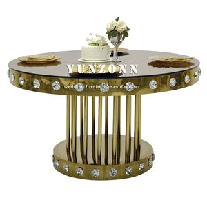 طاولة كريستالية ذهبية مستديرة لحفلات الزفاف من الفولاذ المقاوم للصدأ للمآدب والمناسبات والمطاعم - Product Image 4