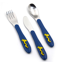 Alimentation exquise de bébé en acier inoxydable de qualité alimentaire, ensemble de couverts de bébé cuillère fourchette couteau enfants vaisselle ensemble plastique poignée de dessin animé