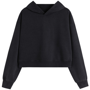 Cross-Border European and American <strong>Women's</strong> Clothing Hooded Crop Top Short Sweatshirt Summer Loose Oversize 100% Cotton <strong>Fleece</strong> - Product Image 2