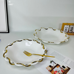 Diseño único <span class=keywords><strong>Porcelana</strong></span> blanca y oro/plata Galvanoplastia Juego de cena redondo Platos y cuencos - Product Image 3