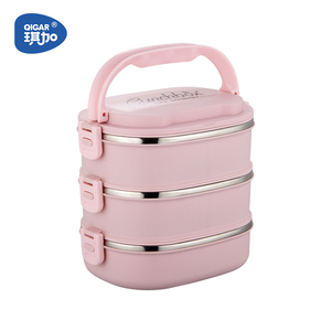 Qigar stainless steel thermal lunch boxes 3 layer lunch box smart lunch box with handle