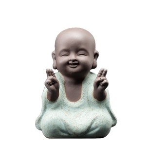 Estatua de Buda Sonriente de Cerámica Color Arena Natural, Mascota de Té, Decoración para Mesa de Té, Estatuas de Buda - Product Image 1