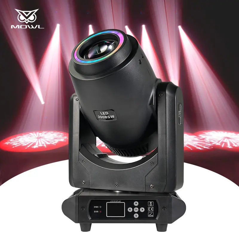 200W DMX Beam Spot Wash 3 in1 CMY CTO Zoom LED Moving Head Light with Halo Aperture For Stage dj Bar Disco