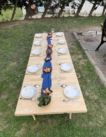 Table de balcon pliante de grande taille pour 10 personnes, table de pique-nique à pieds courts en bois, table de jardin portable pour patio