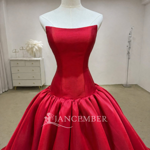 Lsjj163 Magnifique Robe de Bal Rouge Sans Bretelles Minimaliste en Satin avec Traîne pour Quinceañera et Fête des 16 Ans Jancember - Product Image 3