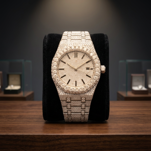 Luxuriöse Herren-Silberuhr mit Rhodium-Beschichtung im Hip-Hop/Rock-Stil, Moissanit-Besatz, Diamant-Optik, Mikro-Einlage, Runder Brillantschliff - Product Image 3