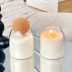 แก้วบอโรซิลิเกตทรงรีพร้อมจุกไม้ก๊อกภาชนะใส่เทียนหลากสีทำด้วยมือ - Product Image 1