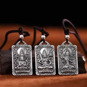 Pendentif en <span class=keywords><strong>argent</strong></span> Sterling certifié S999 <span class=keywords><strong>bouddha</strong></span> pour l'année du tigre 12 zodiaque chinois pour hommes, breloque rotative à huit gardiens - Product Image 4