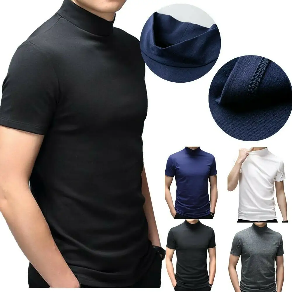 T-shirt anti-boulochage pour hommes, logo personnalisé demi-col de haute qualité style professionnel en coton mélangé