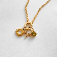 Bracelet à breloques eManco Rolo Chain en acier inoxydable avec cristaux jaunes, signe du zodiaque, cœur, soleil, lettre A, breloques LOVE