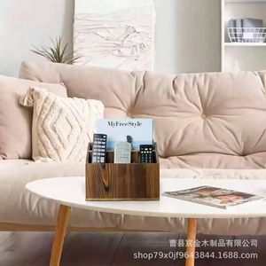 Wooden Remote <b>Control</b> Organizer Desktop Storage Box For Living Room Magazine <b>Holder</b> With One Layer Shelf Design - Product Image 1