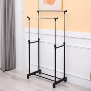 Aço inoxidável lavanderia rack pano secagem rack interior portátil duplo pólo roupas rack