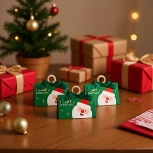 Boîtes à bonbons de noël avec anneau en bois et ruban vert, emballage cadeau en papier avec motif père noël, décoration festive pour les fêtes, 10 pièces - Product Image 2