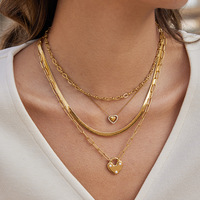 Ensemble de colliers superposés avec pendentif cœur, en acier inoxydable plaqué or, chaînes serpent et câble, bijoux de luxe à superposer pour femme