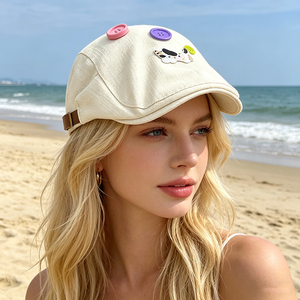 Béret en jean brodé mignon pour femme, léger et respirant, style casquette de <span class=keywords><strong>peintre</strong></span> |   Style sportif de plage pour affiner le visage - Product Image 1
