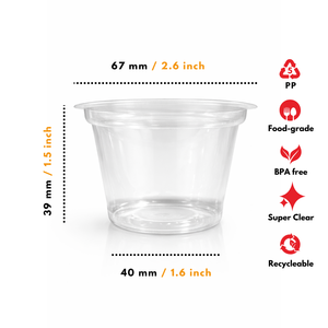 Vaso de polipropileno de grado alimenticio, tamaño pequeño, 60 ml, para condimentos, salsas y cremas, originario de Indonesia. - Product Image 2