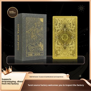 Tarjetas de <span class=keywords><strong>Tarot</strong></span> de PVC Plástico Impermeables Personalizadas al por Mayor con Lámina Dorada, Baraja de <span class=keywords><strong>Tarot</strong></span> Negra de Lujo, Caja de Color y Guía - Product Image 3