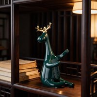 Support à bouteille de vin en céramique vert émeraude moderne, sculpture de cerf avec bois de cerf doré, porte-bouteille à vin rouge, cadeau pour bar à domicile ou table à manger