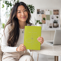 LABON Agenda de planification personnalisé en cuir végétalien vert citron, Journal de productivité 90 jours, Suivi d'habitudes de luxe, Carnet cadeau