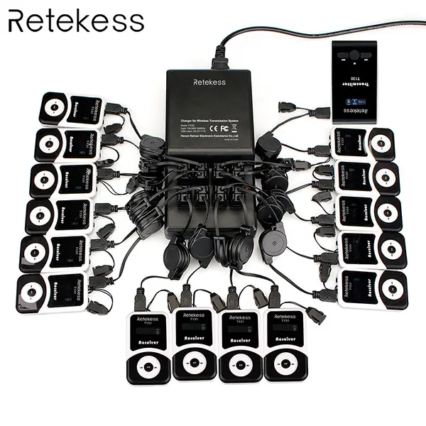 Wireless Tour Guide System 1 Transmitter 15 Receivers with 16 Port Charger Base for Tour Guide Simultaneous Translation Meeting