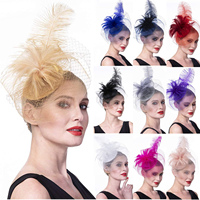 Accessoires Cheveux Uniques et Élégants, Fascinateur en Maille Élastique, Fleurs et Plumes Multicolores, Bandeau de Mariée avec Voile pour Femme