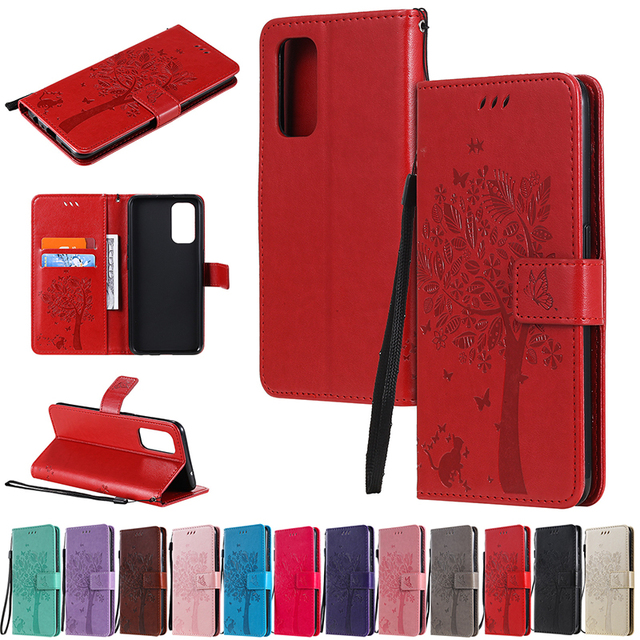 Cute Cat Tree Wallet Phone Case PU Leather Shockproof Flip Mobile Phone Cases for OPPO Reno 3 4 5 6 7 8 Pro Plus 4G 5G
