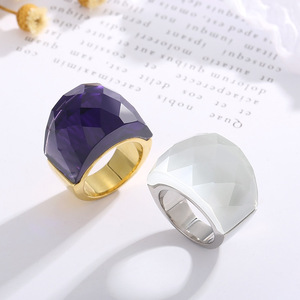 PVD 18K Gold Stainless Steel <b>Statement</b> <b>Ring</b> Colorful Faceted Zircon Claw Setting Trendy Style | Hypoallergenic Waterproof - Product Image 3