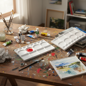 Tavolozza per colori rettangolare in plastica a 16 scomparti con motivo per artisti e studenti - Product Image 3