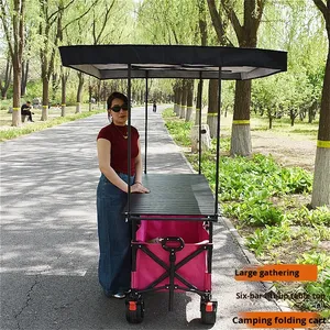 420L Yüksek Kaliteli 4 Pozisyonlu Yükseklik Ayarlı Ağır Hizmet Tipi Katlanabilir Kamp Arabası, Tenteli, Pembe Geniş Tekerlekli, Kamp ve Satıcı Arabası İçin - Product Image 4
