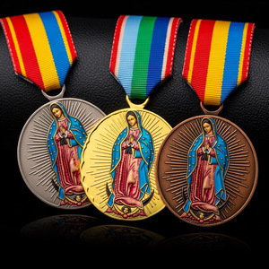 Medalla Religiosa de la Virgen María Concebida Sin Pecado, con Recubrimiento de Oro, Plata y Bronce, con Cinta de Estrellas, para Eventos Religiosos y Recuerdos - Product Image 3