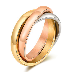 Anillo de Acero Inoxidable de Tres Colores, Diseño Geométrico de 3 mm, Joyería de Compromiso Unisex - Product Image 1