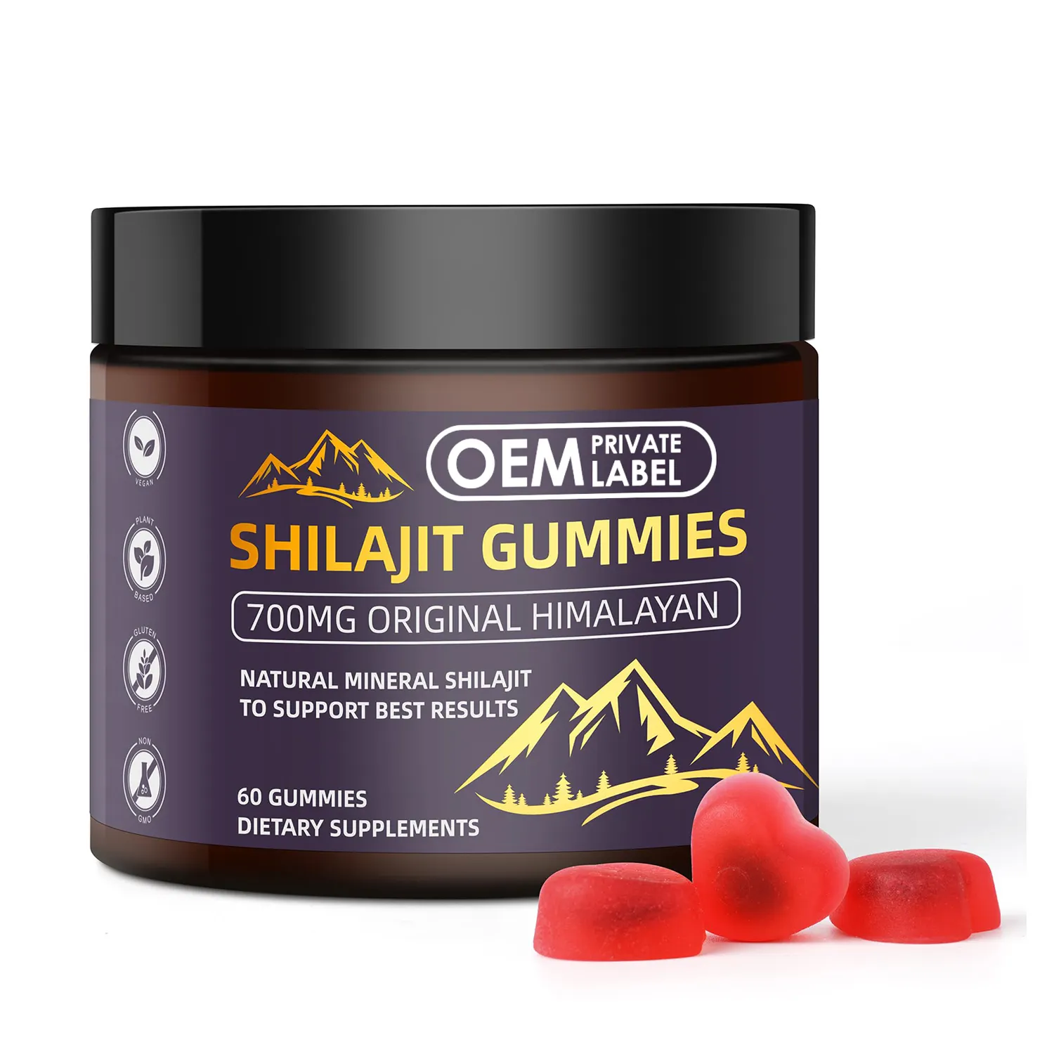 Extrato de resina de Shilajit puro orgânico OEM gomas Himalaia Shilajit vitaminas suplemento ao cérebro goma nootrópica
