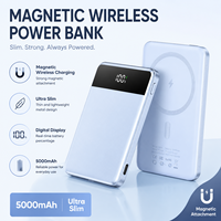 Batterie externe magnétique ultra-fine sans fil 4800mAh PD 22.5W à charge rapide avec écran LCD numérique, batterie Li-polymère, chargeur de téléphone