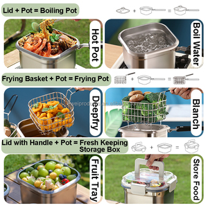 Olla Cuadrada de Acero Inoxidable para Freír <span class=keywords><strong>con</strong></span> Asas Extraíbles y Tapa <span class=keywords><strong>con</strong></span> Cesta para Cocina Portátil de Camping y Conservación al Aire Libre - Product Image 5