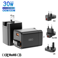 Nouveau Chargeur Mural Rapide IBD en Gros GaN PD 30W avec Câble Rétractable Type C USB A pour iPhone Samsung Android