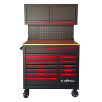 Armoire à outils professionnelle pour mécanicien avec ensemble d'outils à main, armoire à outils à roulettes à 12 tiroirs avec armoire suspendue