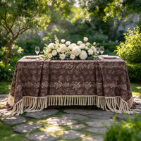 Nappe en coton et lin rayée à motifs floraux vintage style ferme, couverture de table à motif botanique pour fêtes en plein air, événements et restaurants