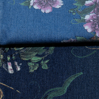Tissu en denim tissé à imprimé botanique pour filles et femmes, écologique, doux et rapide à la confection, pour manteaux et robes, motif personnalisé OEM, 300M Mill