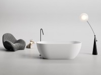 Baignoire autoportante en pierre artificielle à particules, finition mate, ovale arrondie, baignoire de luxe pour la maison, l'hôtel, la villa, la salle de bain