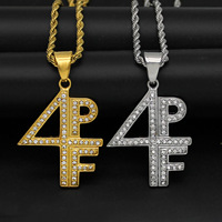 Collier en acier inoxydable DZ695 Hip Hop Iced 4PF avec pendentif lettre initiale en alphabet, strass, plaqué or, pour anniversaire