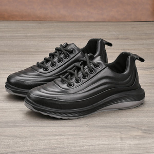 Men's Genuine Leather <b>Round</b> Toe Platform Sneakers Lace-up Rubber Outsole <b>Cushioned</b> Spring Casual Shoes Big Size - Product Image 3