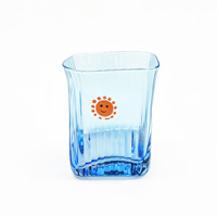 Petite tasse à eau carrée moderne et minimaliste, en verre, sans pied, sans couvercle, avec motif de dessin animé peint à la main, pour usage domestique