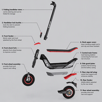 Skuter Listrik Lipat Hitam Merah GX01 Off-Road Roda Dua 60V 1200W X2 Suspensi Ganda 11-Inci Tahan Air Kapasitas Beban 150kg