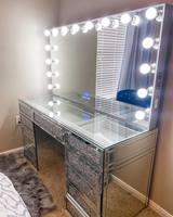 Coiffeuse moderne avec 7 tiroirs Coiffeuse à miroir avec diamant écrasé Coiffeuse à miroir