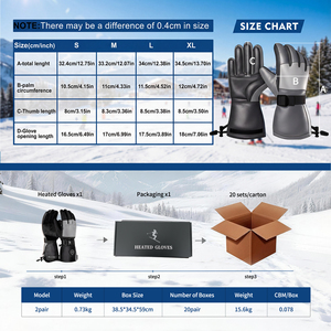 Gants de <span class=keywords><strong>moto</strong></span>, de cyclisme et de ski pour homme AceWarm KS230, imperméables, antidérapants, anti-UV, en nylon, avec batterie électrique USB - Product Image 2