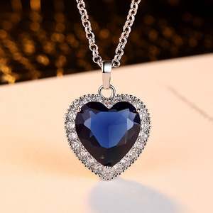 <span class=keywords><strong>Colgante</strong></span> de corazón de collar de diamantes de circón de gran tamaño para mujer, collar de Corazón Azul océano y <span class=keywords><strong>rojo</strong></span> - Product Image 5