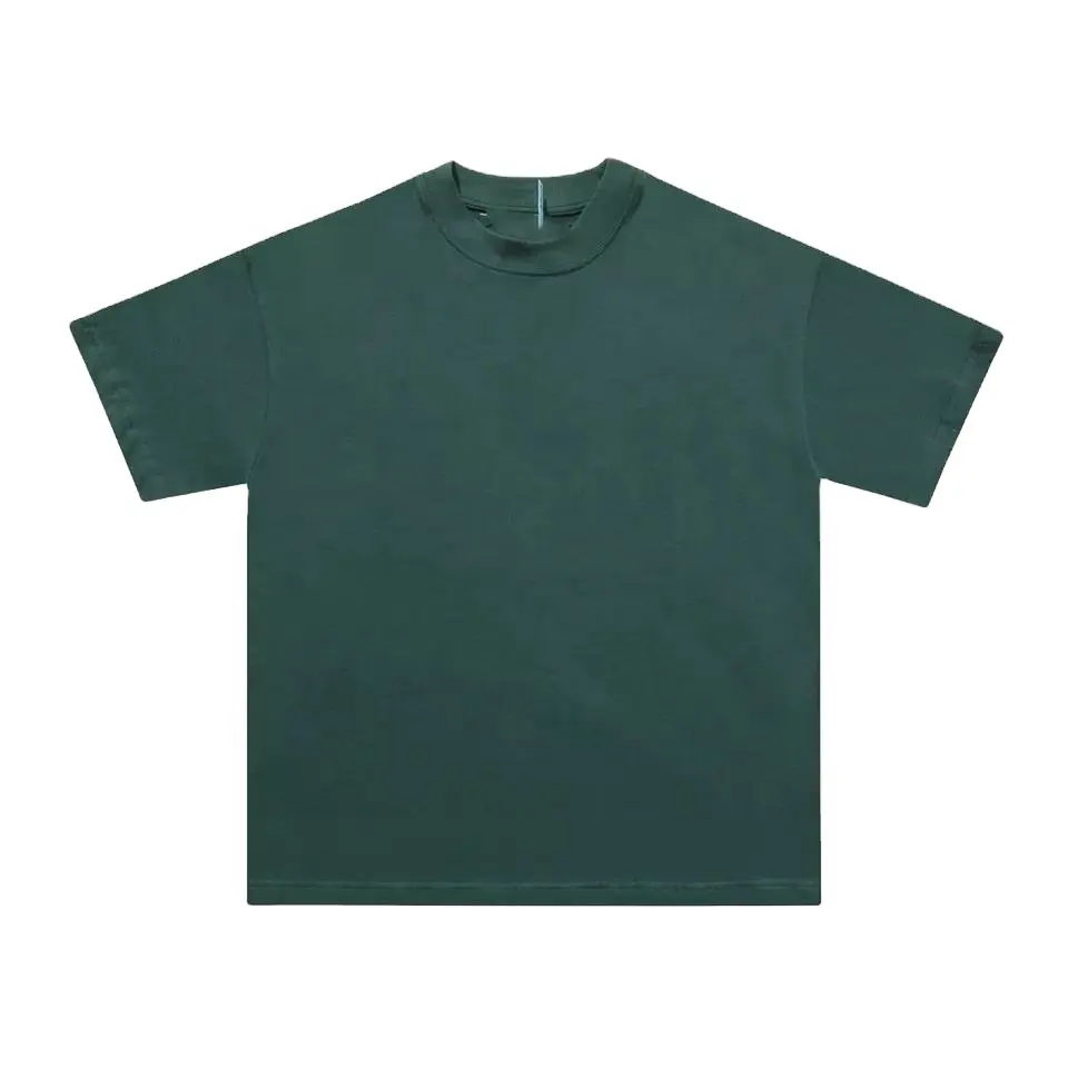 Cut And Sew Manufacture Dark Green T shirt 3D Embroidery T shirt Box Fit Unisex Drop Shoulder T shirt For Men