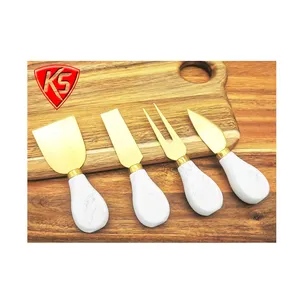 Golden Cheese Knife Set With Marble Handle Metal Butter Spatula Knives Home Kitchen Parties Cake Serving Fruit Vegetable Slicer