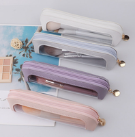 Étui à crayons transparent en PVC de luxe simple, pochette à stylos colorée pour le bureau, organiseur moderne pour crayons